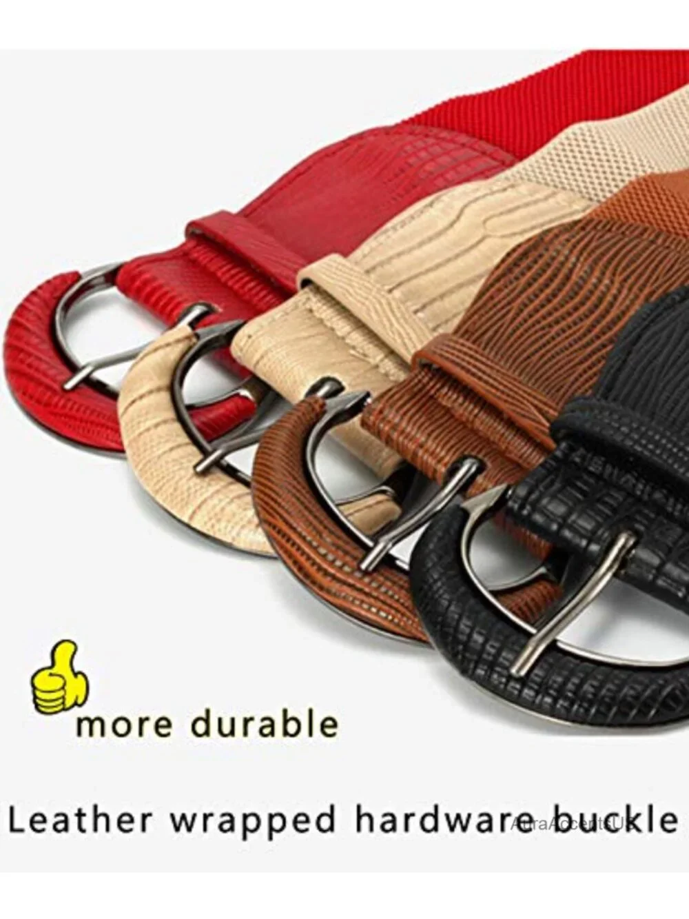 3 Piece Women's Wide Elastic Leather Waist Belts with Metal Buckle